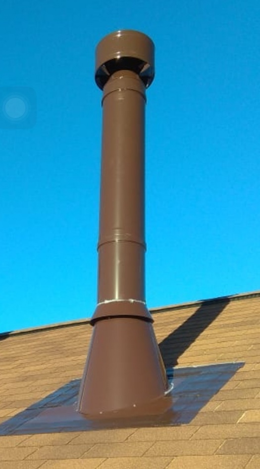 Дымоход для котла с цветной трубой Вулкан на крыше