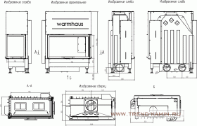 Каминная топка с правым угловым стеклом KANT R 100/57h футеровка черные панели 3D