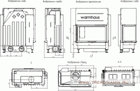 Каминная топка с левым угловым стеклом KANT L 100/57h футеровка светлый шамот