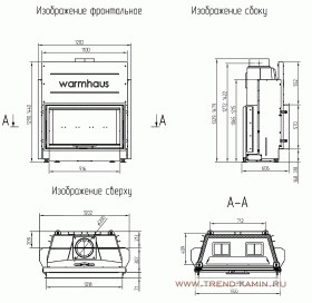 Каминная топка с прямым стеклом FLAT 100/57h футеровка черные панели 3D